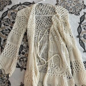 Cream Open-Knit Women's Kimono